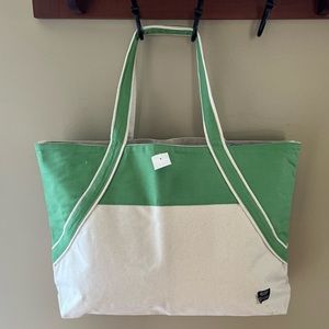 Natural Canvas With Green Trim Tote Bag. NEW